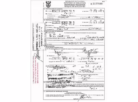 DHA BI-30 marriage register