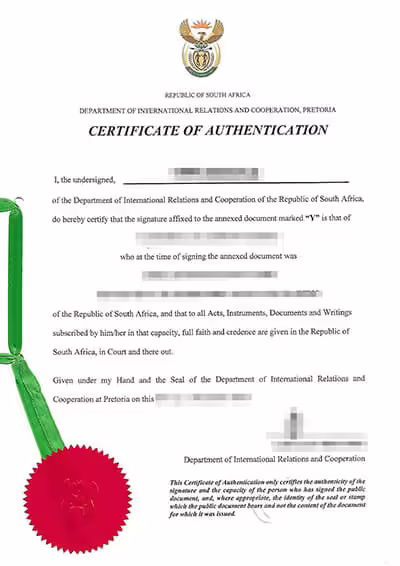 DIRCO Certificate of Authentication