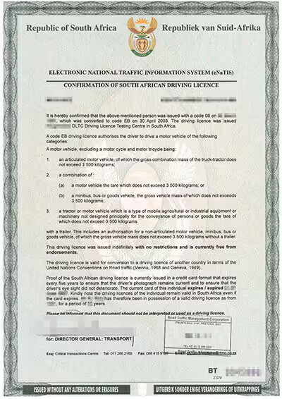RTMC Drivers Licence Confirmation Letter