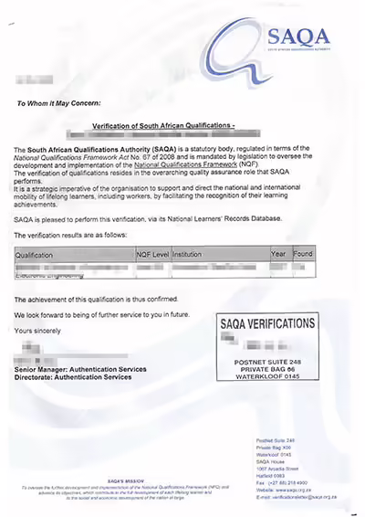 SAQA Verification Letter 1 SAQA Verification Letter